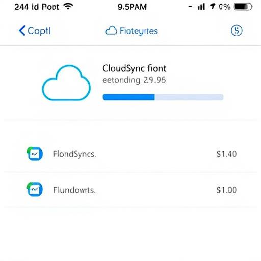 Image of the CloudSync application user interface, displaying file synchronization progress